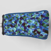 緑と青の不規則なモザイクが重ねられた乱雑な ゴルフヘッドカバー (正面)