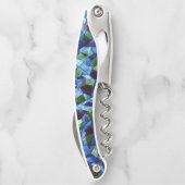 緑と青の不規則なモザイクが重ねられた乱雑な ソムリエナイフ (裏面)