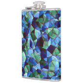 緑と青の不規則なモザイクが重ねられた乱雑な フラスク (左)