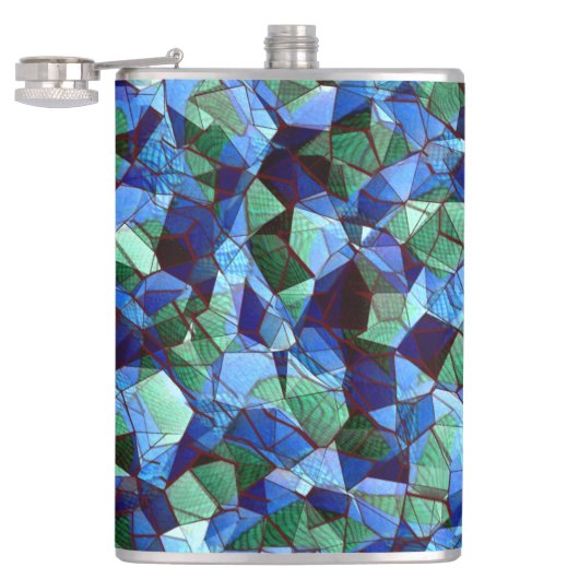 緑と青の不規則なモザイクが重ねられた乱雑な フラスク (オープン)