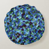 緑と青の不規則なモザイクが重ねられた乱雑な ラウンドクッション (裏面)