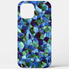 緑と青の不規則なモザイクが重ねられた乱雑な iPhone 12 PRO MAX ケース