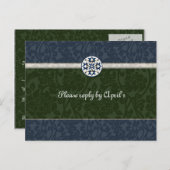 緑と青の中世ブロケードの出欠 インビテーションポストカード (正面/裏面)