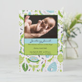 緑と青の動物の写真男の赤ちゃん発表 案内状 (スタンド正面)