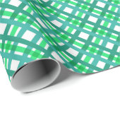 緑と青の十字型の格子付きギフト ラッピングペーパー (ロールコーナー)