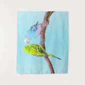 緑と青の可愛い夫婦 タペストリー (正面)