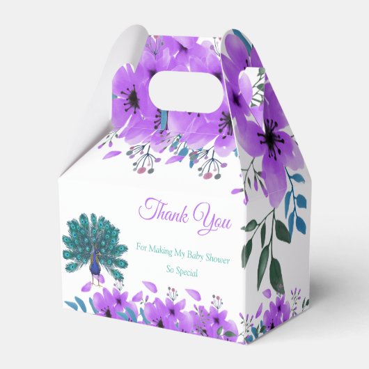 緑と青の孔雀 |紫色の水色の花 フェイバーボックス (裏面サイド)