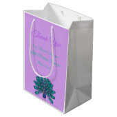 緑と青の孔雀 |紫色の水色の花 ミディアムペーパーバッグ (裏面アングル)