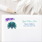 緑と青の孔雀 |紫色の水色の花 ラベル (インサイチュ)