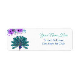 緑と青の孔雀 |紫色の水色の花 ラベル