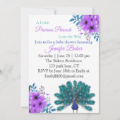 緑と青の孔雀 |紫色の水色の花 招待状 (正面)