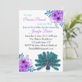 緑と青の孔雀 |紫色の水色の花 招待状 (スタンド正面)
