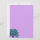 緑と青の孔雀 |紫色の水色の花 招待状 (裏面)