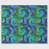 緑と青の宝石トーンのモザイクガラスパターン ラッピングペーパー (フラット)