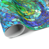 緑と青の宝石トーンのモザイクガラスパターン ラッピングペーパー (ロールコーナー)