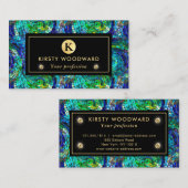 緑と青の宝石トーンのモザイクガラスパターン 名刺 (正面/裏面)