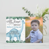 緑と青の恐竜の誕生日招待状 招待状 (スタンド正面)