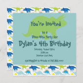 緑と青の恐竜バースデーパーティ招待状 招待状 (正面/裏面)