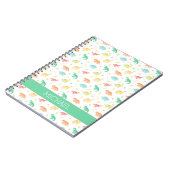 緑と青の恐竜柄カスタムネーム ノートブック (左側)