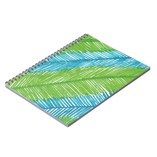 緑と青の手のひら葉のパターン ノートブック (左側)