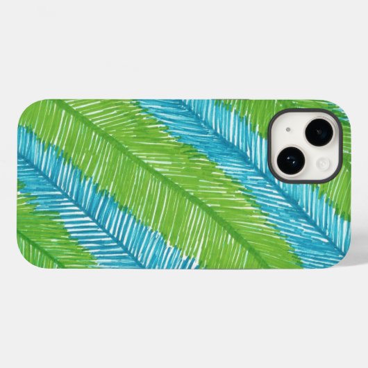 緑と青の手のひら葉のパターン Case-Mate iPhoneケース (裏面 (横))
