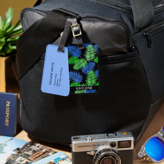 緑と青の手のひら離れの荷物タグ ラゲッジタグ (正面&裏面)