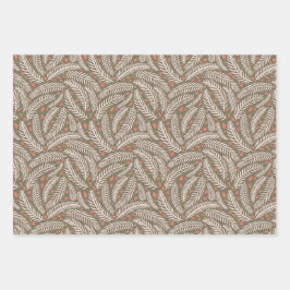 緑と青の手描きクリスマスパインの木の葉 ラッピングペーパーシート