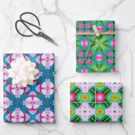 緑と青の抽象芸術星型 ラッピングペーパーシート