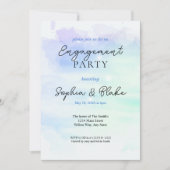 緑と青の抽象芸術水彩婚約パーティ 招待状 (正面)