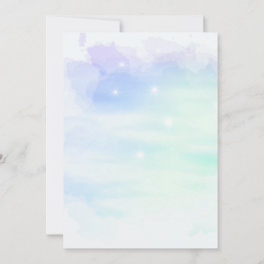 緑と青の抽象芸術水彩婚約パーティ 招待状 (裏面)