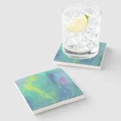緑と青の明るい印象派抽象芸術 ストーンコースター (横)