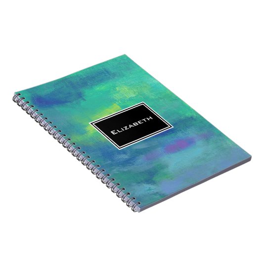 緑と青の明るい印象派抽象芸術 ノートブック (右側)