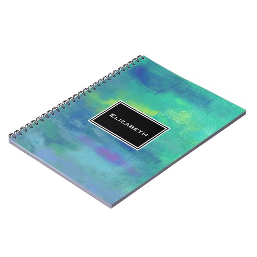 緑と青の明るい印象派抽象芸術 ノートブック (左側)