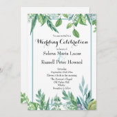 緑と青の春の葉の結婚式招待状 招待状 (正面/裏面)