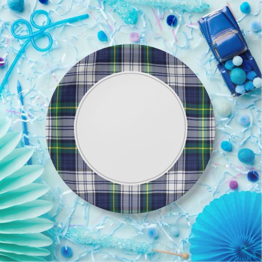 緑と青の格子縞 ペーパープレート (パーティー)
