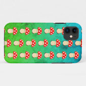 緑と青の模様にキュートなキノコの絵 Case-Mate iPhoneケース (裏面(横))