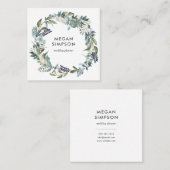 緑と青の水の色のフローラリース スクエア名刺 (正面/裏面)