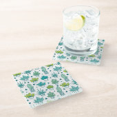 緑と青の水彩の多汁のパターン ガラスコースター (アングル)