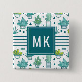 緑と青の水彩の多汁のパターン 缶バッジ (正面)