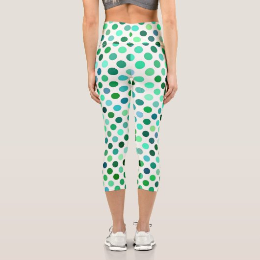 緑と青の水玉模様のシームレスなパターン カプリレギンス (裏面)