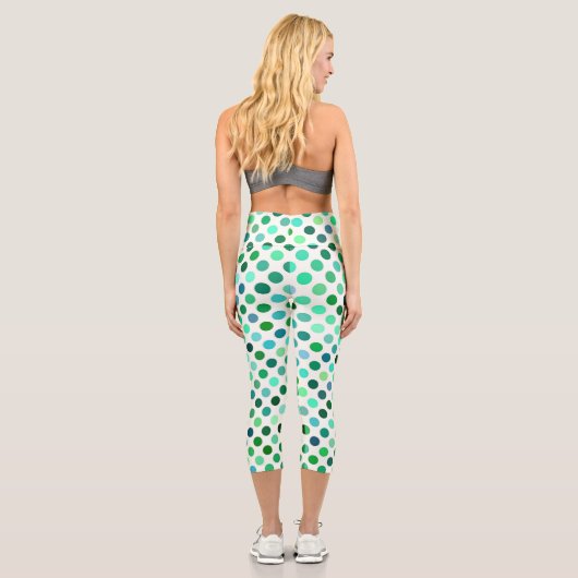 緑と青の水玉模様のシームレスなパターン カプリレギンス (裏面)