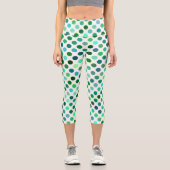 緑と青の水玉模様のシームレスなパターン カプリレギンス (正面)