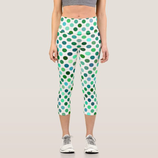 緑と青の水玉模様のシームレスなパターン カプリレギンス (正面)