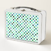 緑と青の水玉模様 メタルランチボックス (正面)