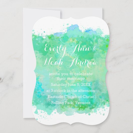 緑と青の水結婚色 招待状 (正面)