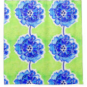 緑と青の水色の花 シャワーカーテン (正面)