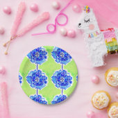 緑と青の水色の花 ペーパープレート (パーティー)