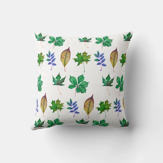 緑と青の水色の葉 クッション (裏面)