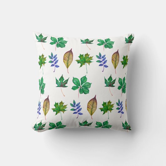 緑と青の水色の葉 クッション (正面)