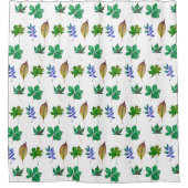 緑と青の水色の葉 シャワーカーテン (正面)